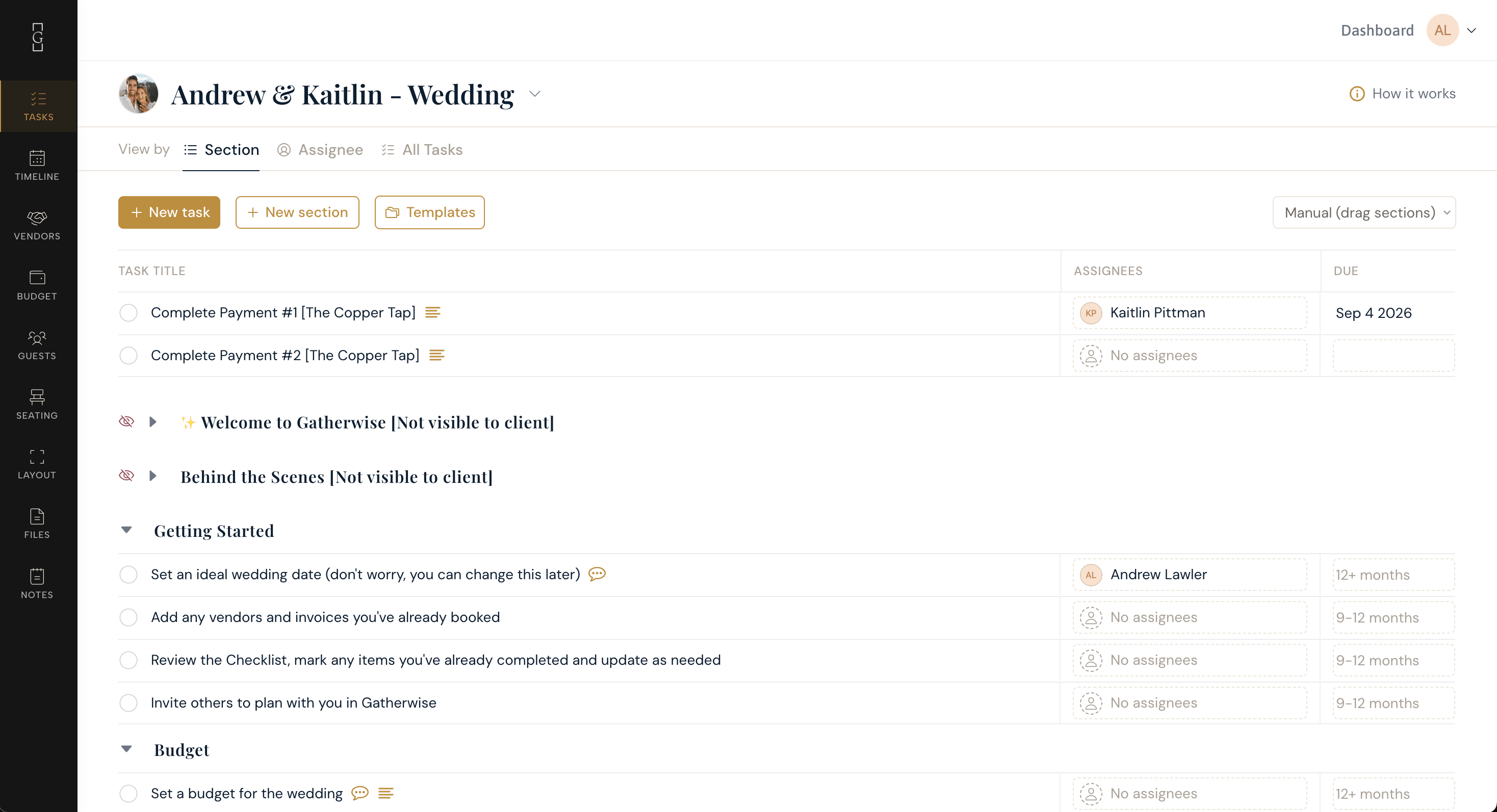 Gatherwise dashboard